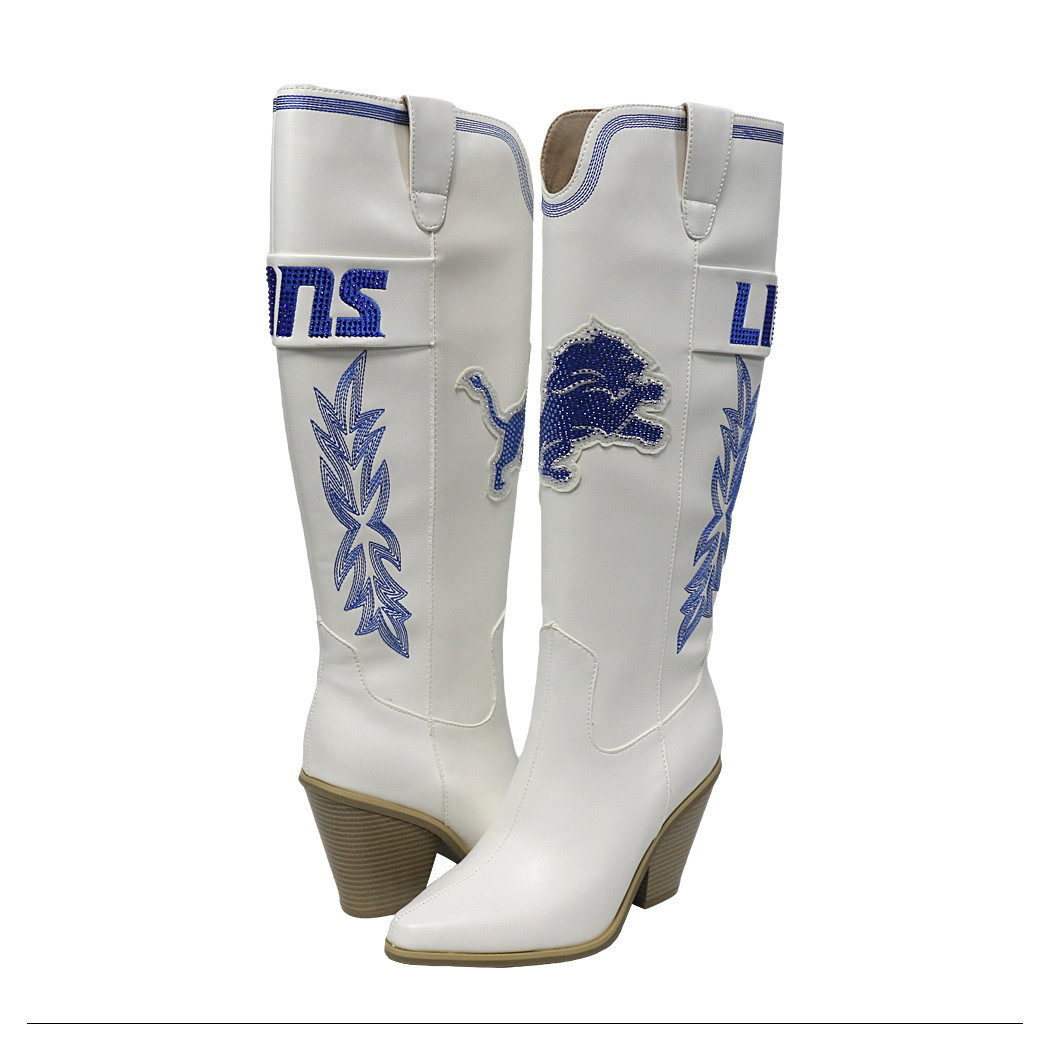 Women's Cuce White Detroit Lions Knee High Cowboy Boots | Fanatics
