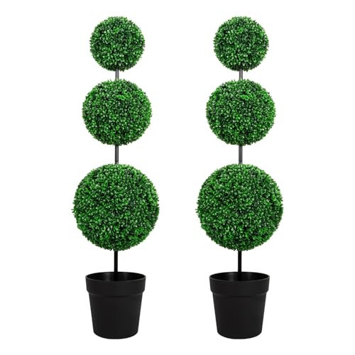 VIVATREES 4FT Artificial Triple Ball Topiary Trees with Black Planter Pot, Outdoor Indoor Realistic Faux Shrubs Plants, Fake Trees for Home Offices Porch Decor, Set of 2 | Amazon (US)