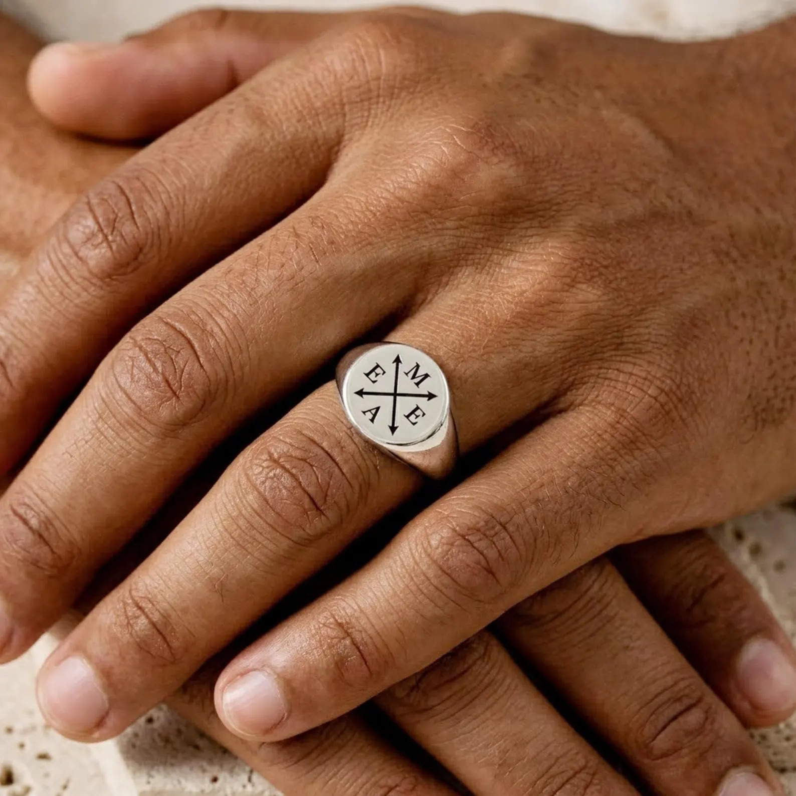 Family Initials Large Round Silver Signet Ring - Fathers Day Gift for Dad, Engraved Mens Pinky Ri... | Etsy (Global)