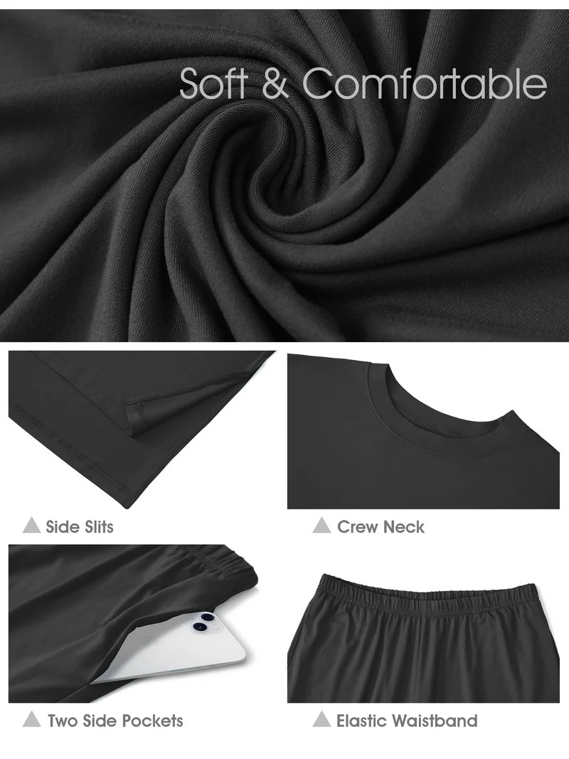 MINTREUS Lounge Sets for Women Knit Short Sleeve Tops and Long Pants Soft Comfy Pajamas Set Overs... | Walmart (US)
