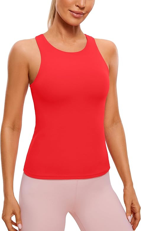 CRZ YOGA Butterluxe Womens Racerback Workout Tank Top with Built in Shelf Bra - Padded High Neck ... | Amazon (US)