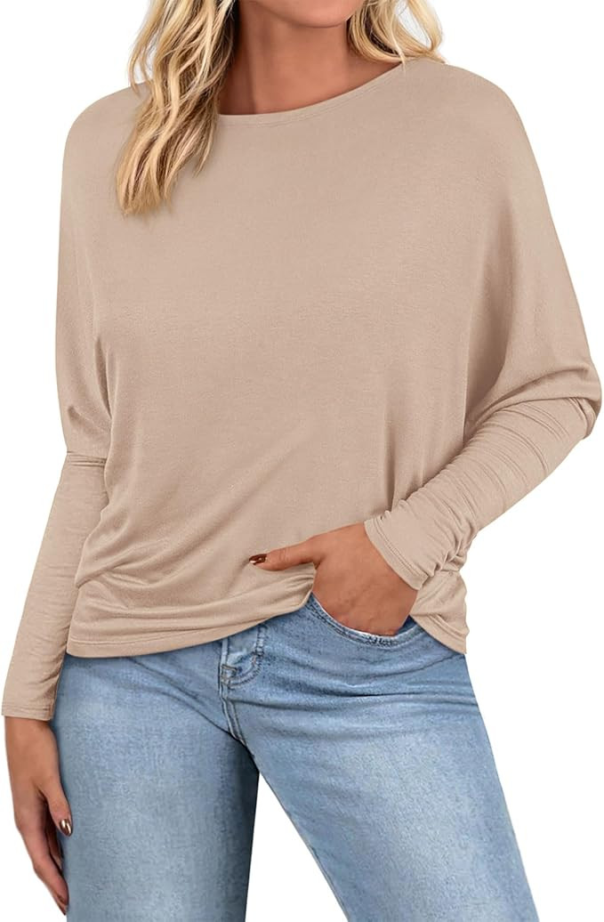 Zenlonr Long Sleeve Tops for Women Fall Fashion Outfits 2025 Crewneck Knit Basic Tee Shirts Busin... | Amazon (US)