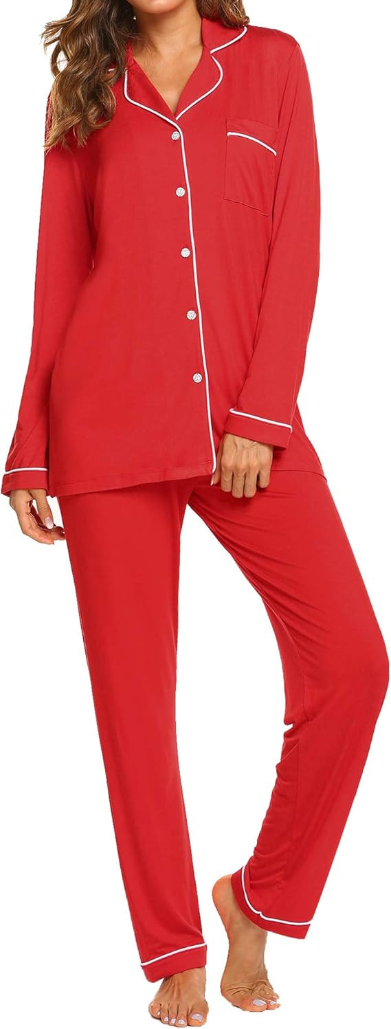 Ekouaer Pajamas Set Long Sleeve Sleepwear Womens Button Down Nightwear Soft Pj Lounge Sets XS-XXL | Amazon (US)