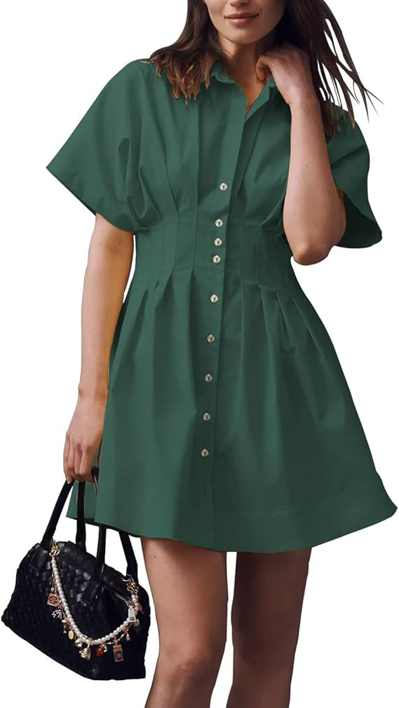 Shy Velvet Women’s Mini Shirt Dress Casual Button Down Short Sleeve Collared Summer Dresses | Amazon (US)