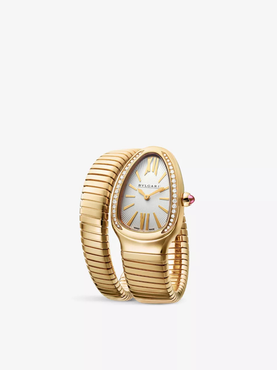 SP35C6GDG.1T Serpenti Tubogas 18ct yellow-gold and 0.29ct brilliant-cut diamond quartz watch | Selfridges