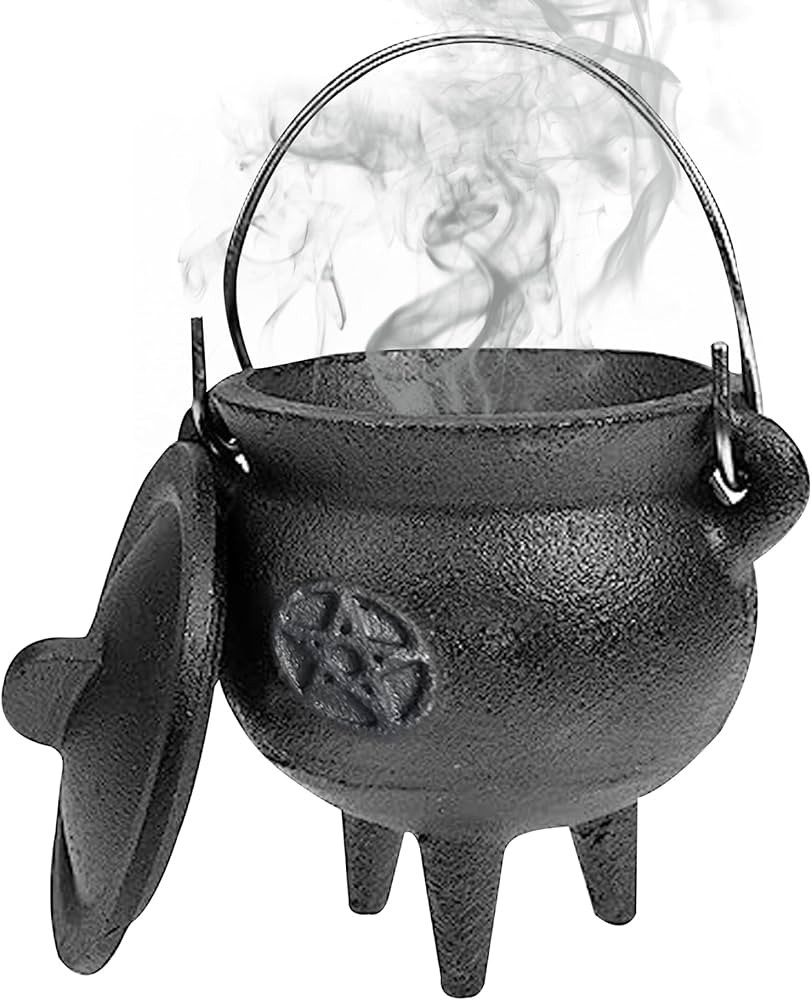 Halloween Decorations, Cast Iron Cauldron with Lid and Handle Halloween 3.94x2.95 inch Cauldron D... | Amazon (US)