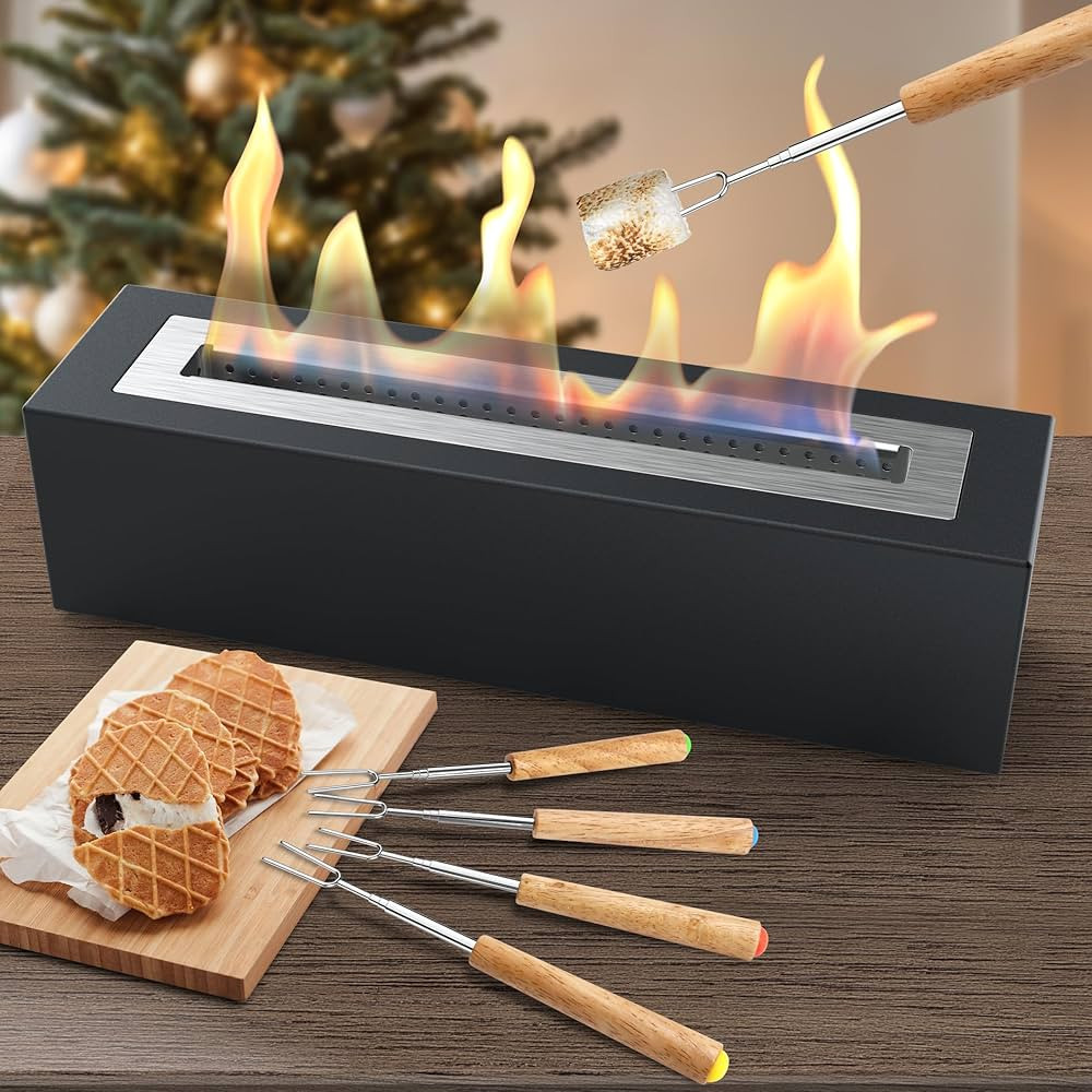 Safe Tabletop Fire Pit- Metal Outdoor & Indoor Fire Pit Tabletop Fireplace with 4 Roasting Sticks... | Amazon (US)