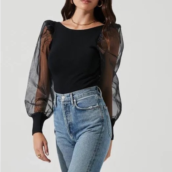 ASTR the Label Organza Sleeve Knit Bodysuit | Poshmark