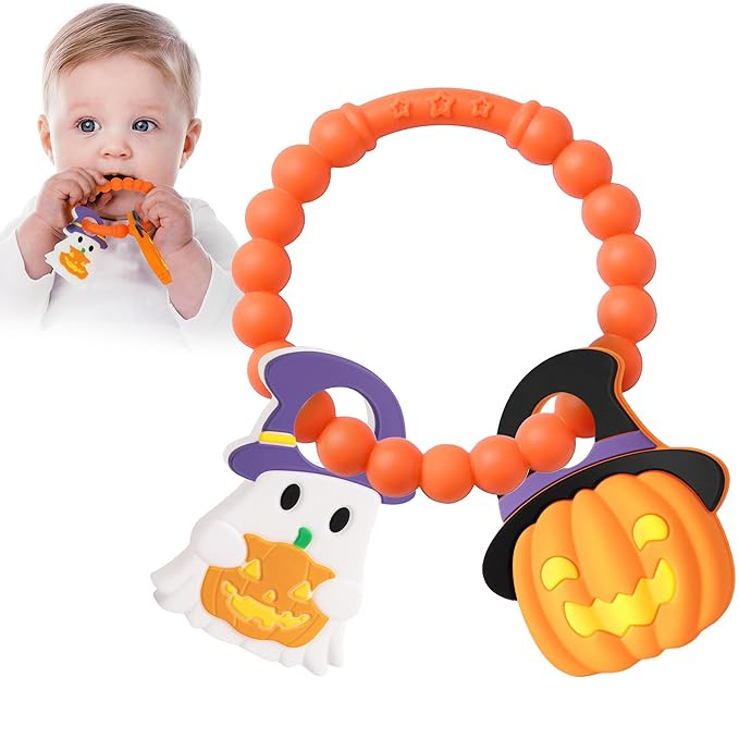 Halloween Baby Teething Toys, Boo Basket Stuffers, Ghost and bat Silicone Teether for 3-12 Months... | Amazon (US)