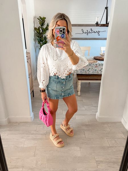 Spring outfit 
Top xs
Denim skort 25
Sandals up 1/2 a size 
Free people outfit 

#LTKshoecrush #LTKfindsunder100 #LTKitbag