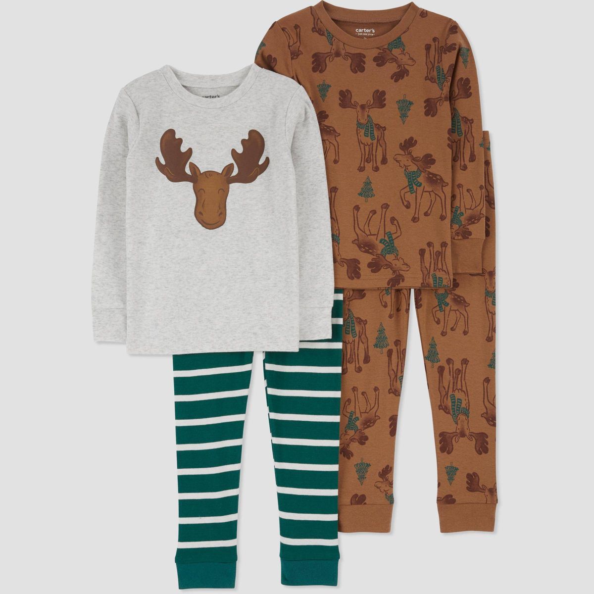 Carter's Just One You® Toddler Boys' Striped Moose Long Sleeve Pajama Set - Brown/Green | Target