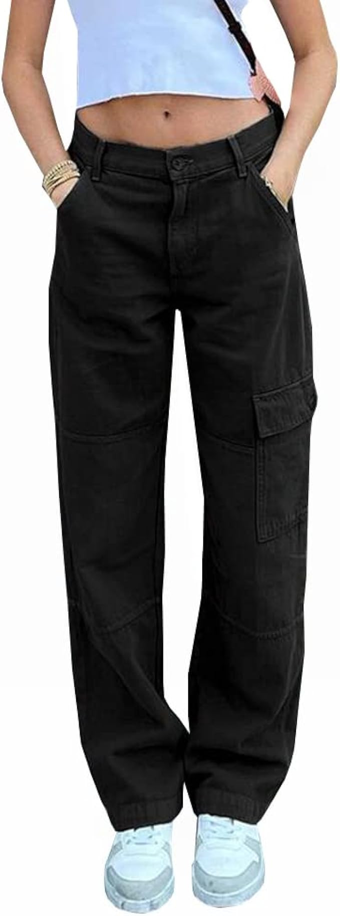 Women's High Waist Baggy Jeans Flap Pocket Relaxed Fit Straight Wide Leg Y2K Fashion Cargo Jeans | Amazon (US)