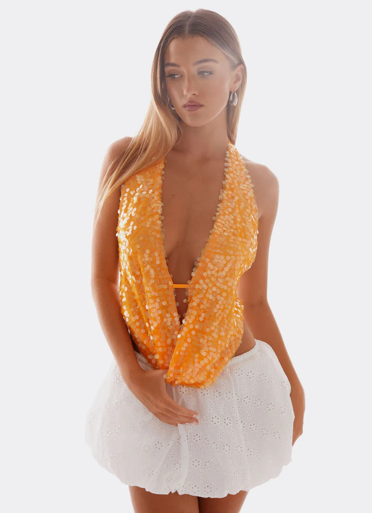 Rio Dreams Cowl Neck Halter Top - Orange | Peppermayo (Global)