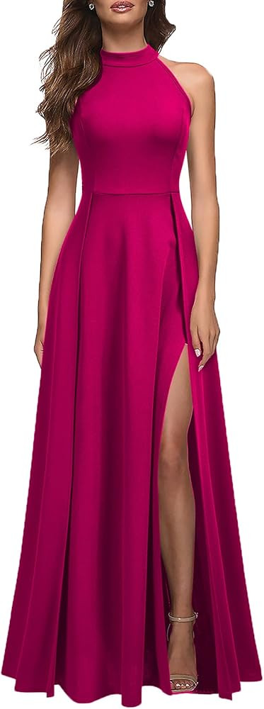 MUSHARE Women's Halter Neck Sexy Split Cocktail Party Maxi Long Formal Dress | Amazon (US)