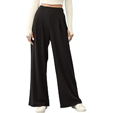 EVALESS Women's Wide Leg Pants Elastic High Waisted Waffle Knit Casual Palazzo Pants Trousers wit... | Amazon (US)