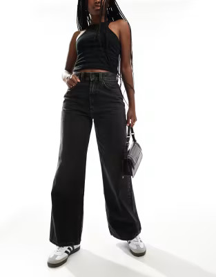 ASOS DESIGN wide leg dad jeans in washed black | ASOS (Global)