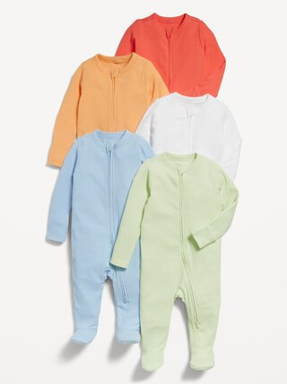Sleep & Play 2-Way-Zip Footed One-Piece 5-Pack for Baby | Old Navy (US)