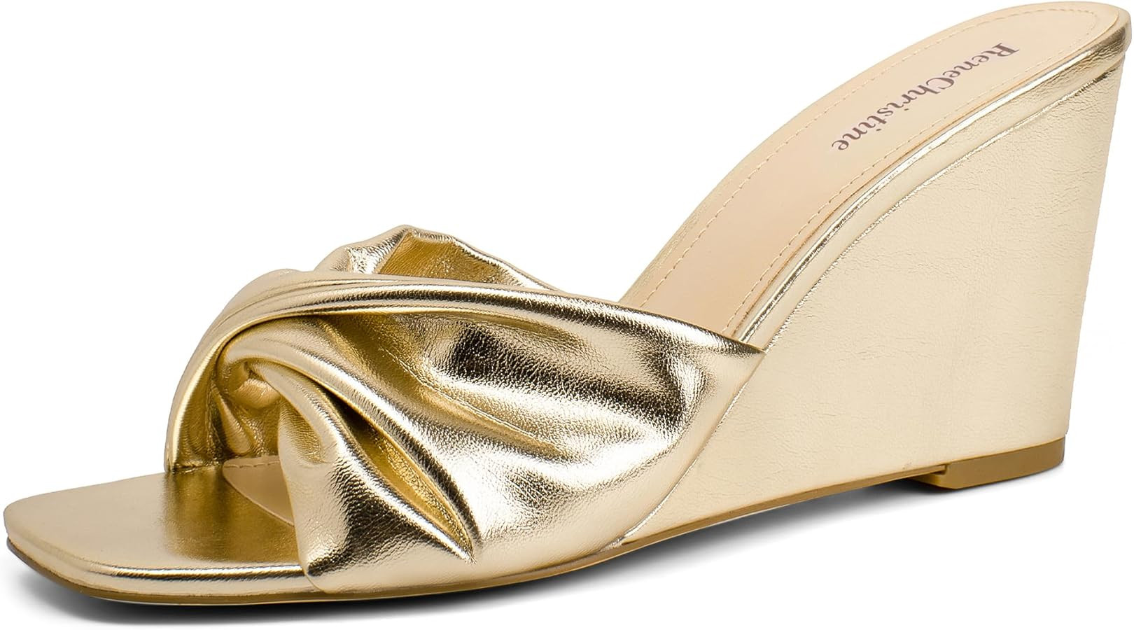 Women's Wedges Heeled Slippers Fabric Heels Slip on Comfy Evening Dress Woven Sandals Square Toe ... | Amazon (US)