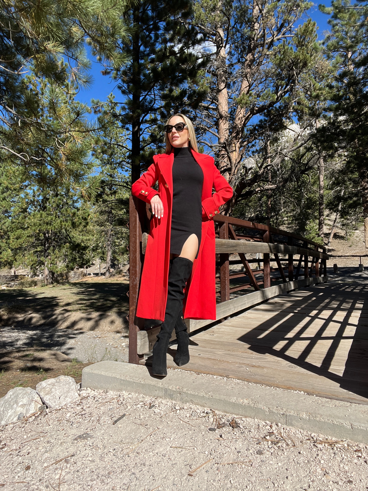 An easy way to add color to an otherwise monochromatic outfit is to add a colorful statement jacket like this long red coat. Ive also linke the black sweater dress with thr leg slit and some over the knee boots options. This black turtleneck sweater dress runs true to size but is def a mini 🖤 



#LTKSeasonal #LTKstyletip #LTKshoecrush