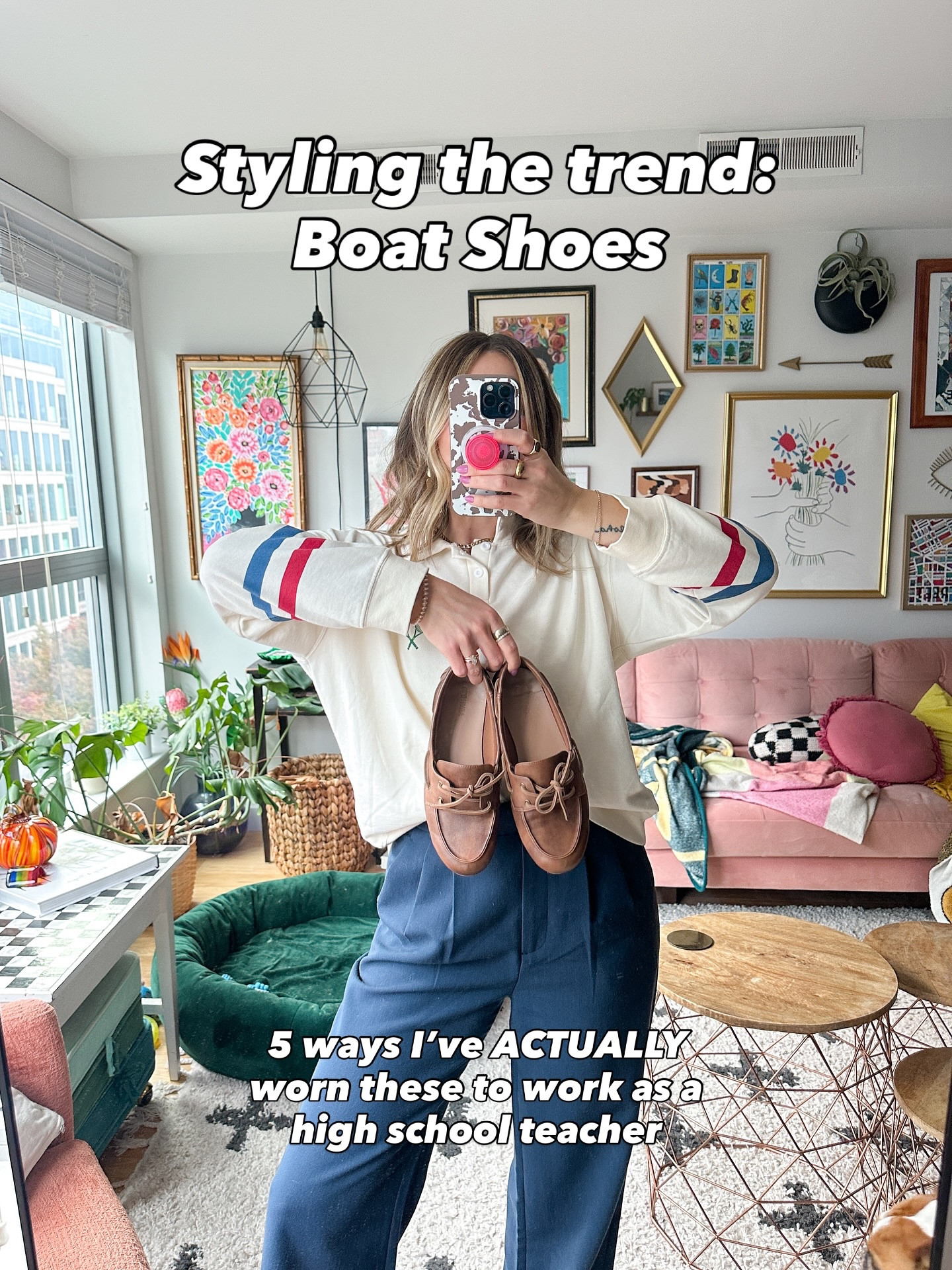 Styling boat shoes!! I’ve worn these 5 times to work already, and love them so much! 

My exact ones from Old Navy are sold out but so many good affordable options are out there! I don’t like the ones with big soles, instead prefer the more laid back driving loafer/moccasin-style ones.