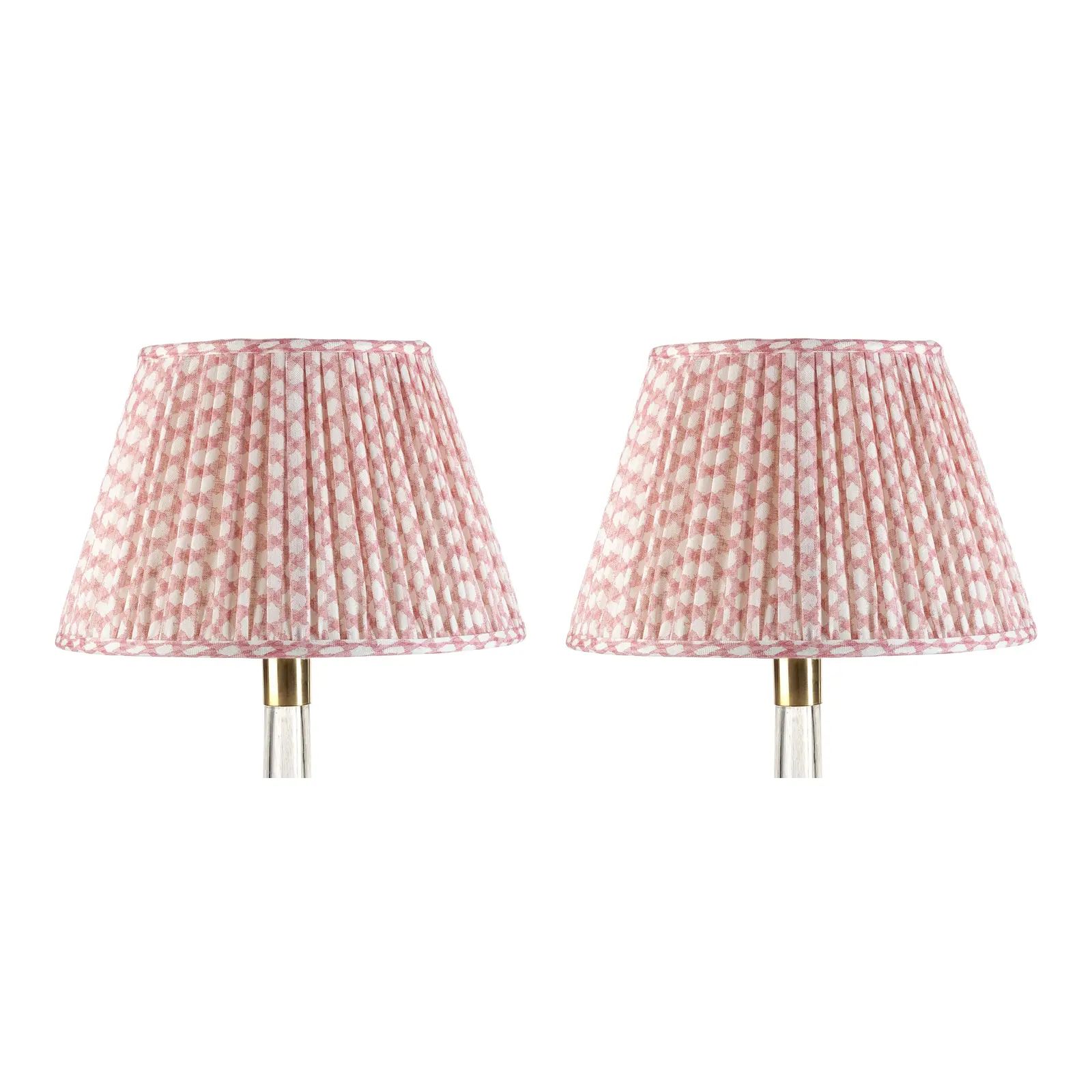 Fermoie Gathered Linen Lampshade in Pink Wicker, 6 Inch, Set of 2 | Chairish