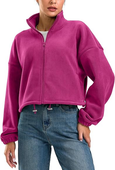 Soothfeel Women's Fleece Cropped Jacket Zip Up Sweatshirt Short Coat Sherpa Jackets for Women Fal... | Amazon (US)