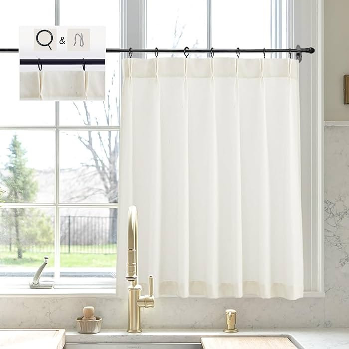 Kitchen Curtains for Linen,Cafe Curtains 24 inch Length,Pinch Pleat Farmhouse Curtain for Small W... | Amazon (US)