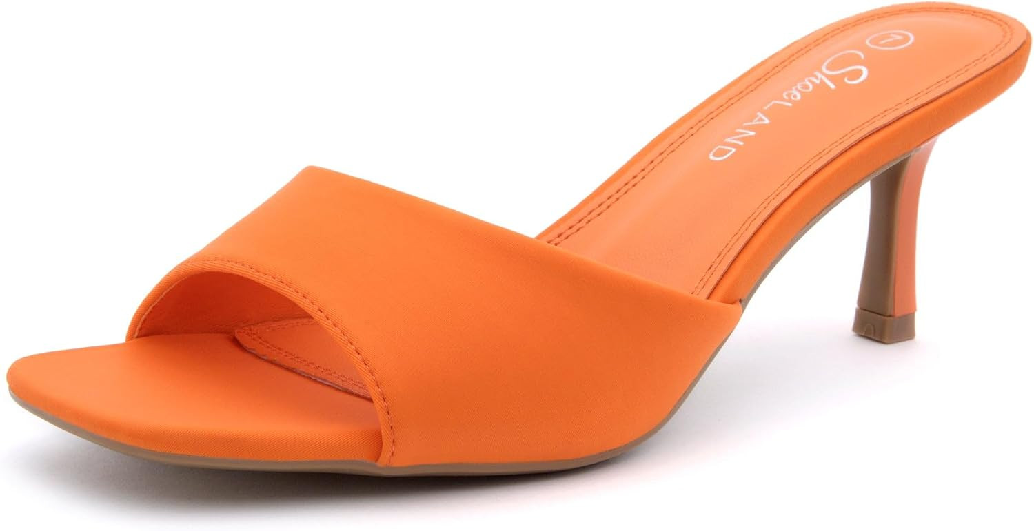 Shoe Land Women's Low Heels Stiletto Heeled Slides, Open Toe One Band Slip-On Heeled Mules – Dressy Heeled Sandals for Prom, Party Wedding and Vacation | Amazon (US)
