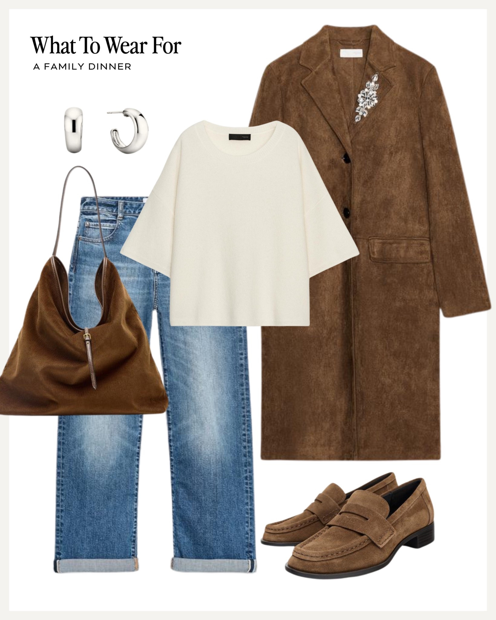 A family dinner 

Autumn outfits / suede coat / suede loafers / jeans / Zara new in outfits / suede bag 

#LTKautumn