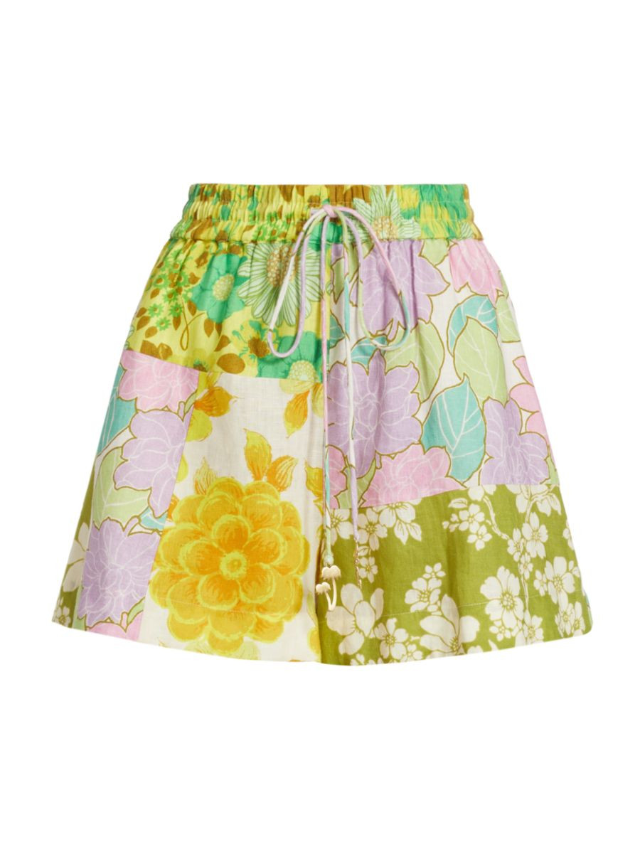 Elora Patchwork Linen Drawstring Shorts | Saks Fifth Avenue