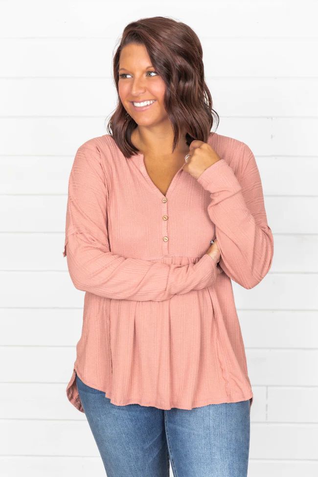 Beautiful Things Waffle Knit Blouse Coral | The Pink Lily Boutique