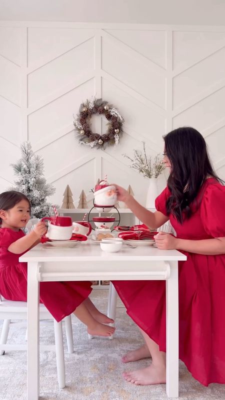 Mommy and me hot cocoa party! 

Snowflake napkin ring, dinnerware set, small, medium and large cut paper tree home decor, Santa claus mug, serving platter tray, snowman 2-tier server, napkin set, pinecone berry wreath, craft table.

Red dresses for Christmas, available in adult, mini and baby sizes! Use code 15TINABIT for 15% off!

#LTKparties #LTKHoliday #LTKkids