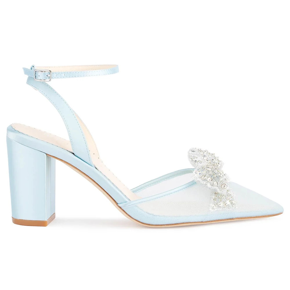 Blue Crystal Block Heels with Removable Ankle Strap | Bella Belle Shoes