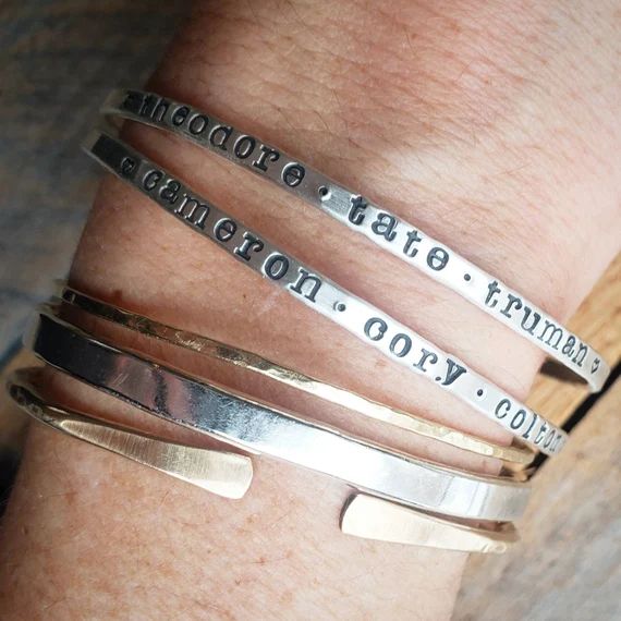 Sterling Silver Bangle with names, Personalized Bracelet, Bracelet with quote | Etsy (US)