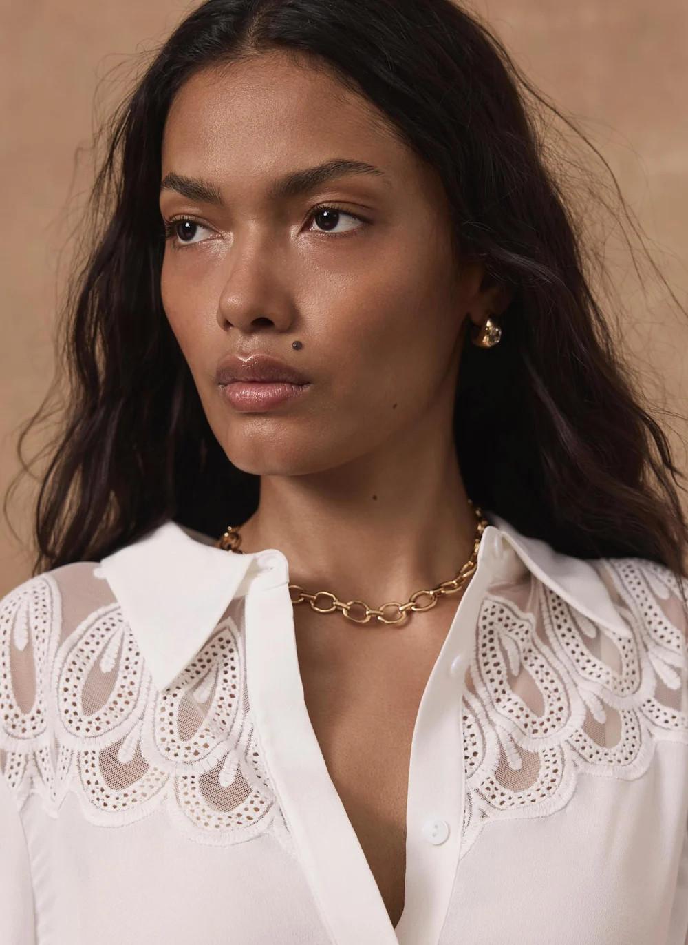 Cream Embroidered Lace Trim Blouse | Mint Velvet