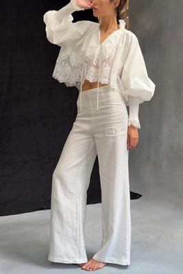 Estelle Lace Trimmed Balloon-Sleeve Blouse | Anthropologie (US)