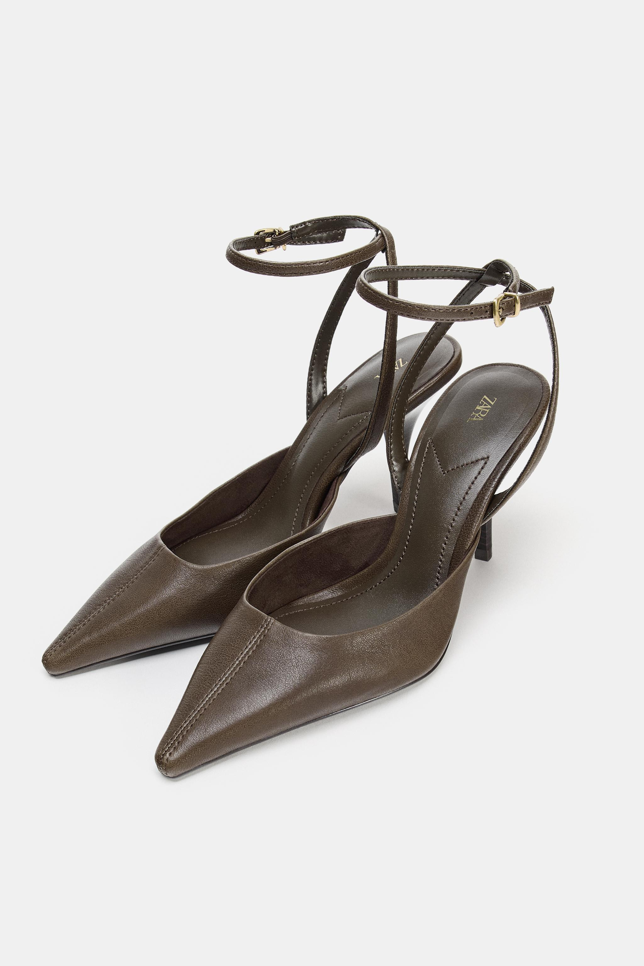 LEATHER SLINGBACK HEELS WITH ANKLE STRAP | Zara US