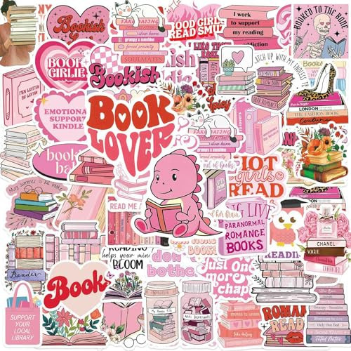 62 PCS Book Stickers for Kindle, Pink Bookish Stickers Pack for IPAD Laptop Ebook Readers Water Bottles, Vinyl Booktok Decals Kindle Stickers for Woman Girl Book Lover | Amazon (US)