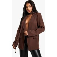 Womens Woven Tie Neck Detail Blazer - Brown - 6 | boohoo (US & Canada)