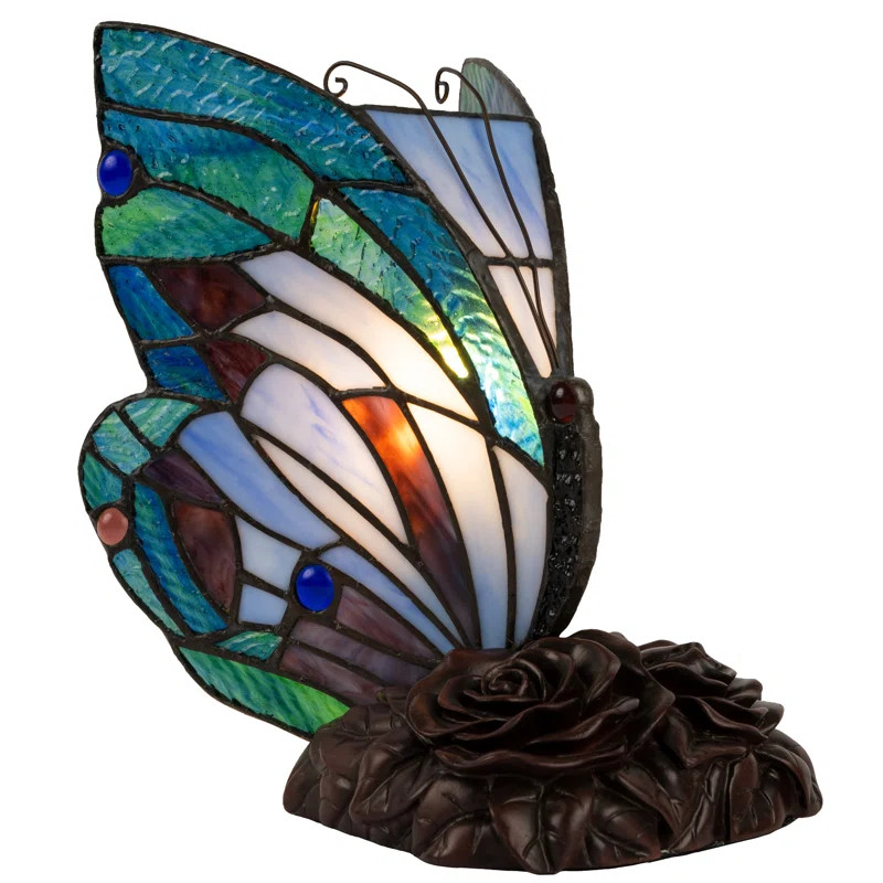 Arianna 9" Lighted Art Glass Novelty Light, Tiffany Style Stained Glass Butterfly Lamp | Wayfair North America