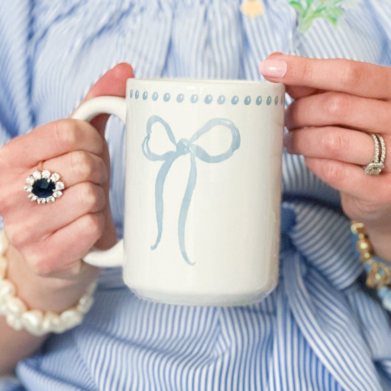 PRE-ORDER French Blue Bow 15oz Tall Watercolor Mug — Simply Jessica Marie | Simply Jessica Marie