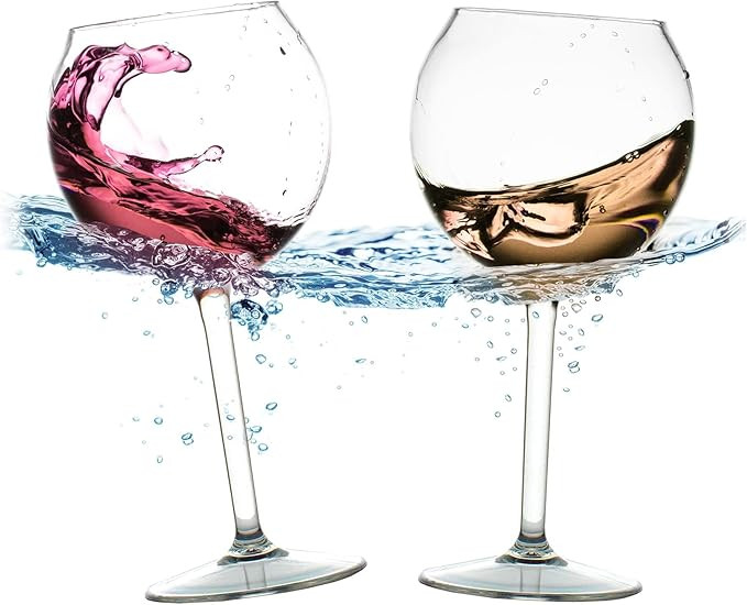BubbleWally Floating Wine Glasses for Pool (18 Oz | Set of 2) - Pool Wine Glasses That Float | Sh... | Amazon (US)