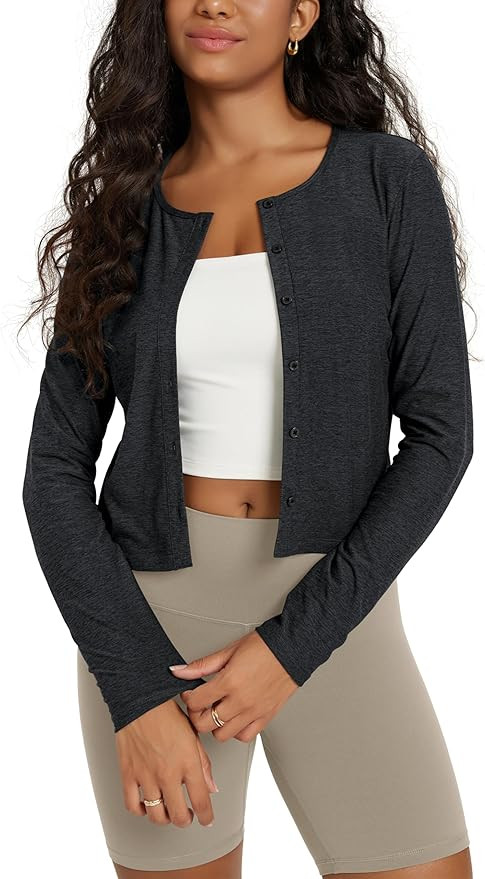 ODODOS Women's Cardigan - Ultra Soft odSTRATUM Tech Performance Long Sleeve Crop UPF 50+ Button D... | Amazon (US)