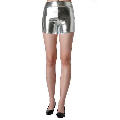Women's Metallic Silver Boy Shorts Halloween Costume Shorts - Silver Large/X Large | Target