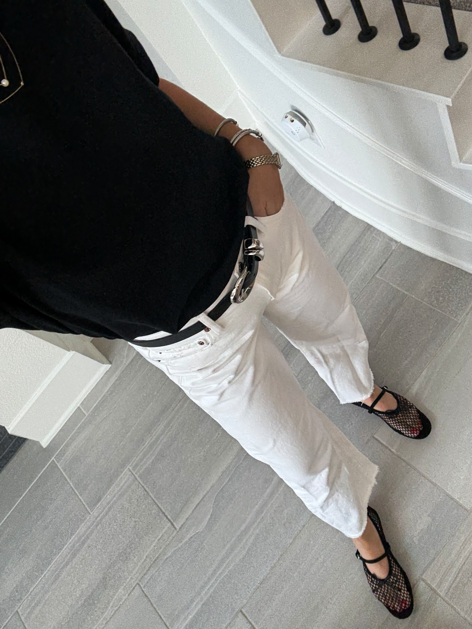 S in tee, 28 in jeans, Amazon shoes TTS 