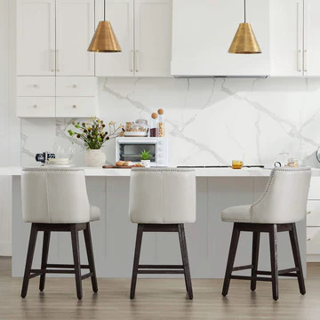Asher Swivel Bar & Counter Stools | Compact & Nailhead Trim | Chita