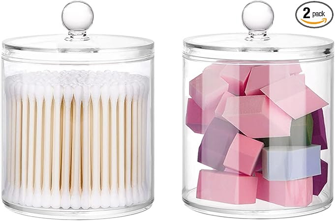 DAPOWER 20-Ounce Qtip Holder Storage Canister Set of 2, Clear Plastic Apothecary Jar with Lid, Ba... | Amazon (US)