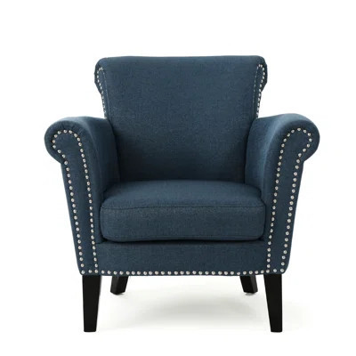 Tempting Fabric Club Chair In Navy Blue With Subtly Rolled Luring Linen Elegant Design And Birch Wood | Wayfair North America