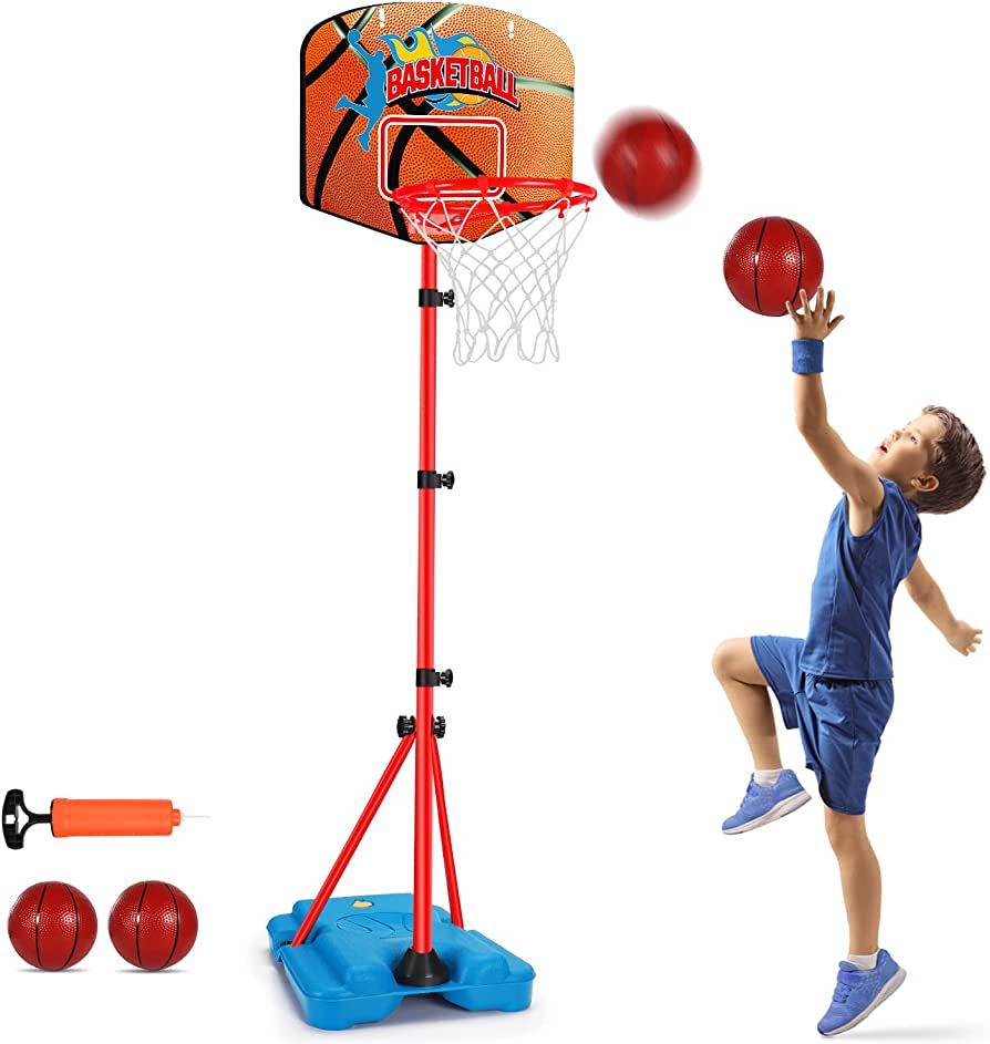 Toddler Basketball Hoop Stand Adjustable Height 2.5 ft -6.2 ft Mini Indoor Basketball Goal Toy wi... | Amazon (US)