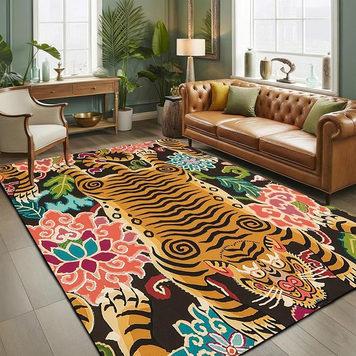 Tibetan Tiger Rug, 3x5 Colorful Funky Boho Animal Print Area Rug, Machine Washable Non-Slip Carpe... | Amazon (US)